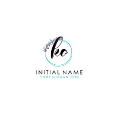 Obraz premium KO Initial letter handwriting and signature logo. Beauty vector initial logo .Fashion boutique floral and botanical