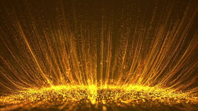 Golden particle streaks rsing is a spectacular motion, luxurious gold particle stripes continue to rise. Elegant light particle video, used for awards ceremony, awards party, stage screen background.