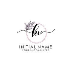 KV Luxury initial handwriting logo with flower template, logo for beauty, fashion, wedding, photography