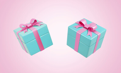 3D Turquoise giftboxes with pink ribbons