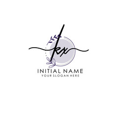 KX Luxury initial handwriting logo with flower template, logo for beauty, fashion, wedding, photography