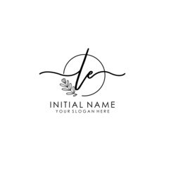 LE Luxury initial handwriting logo with flower template, logo for beauty, fashion, wedding, photography - obrazy, fototapety, plakaty
