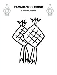 Ramadan Children Coloring book pages , Islamic month ramadan worksheet ,Sketch outline black and white pages . Kids education. Vector illustration