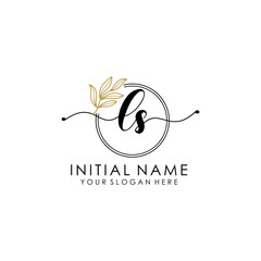 LS Luxury initial handwriting logo with flower template, logo for beauty, fashion, wedding, photography