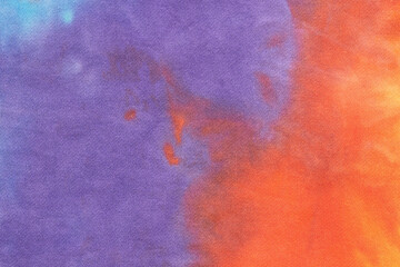 Abstract tie dye multicolor fabric cloth Boho pattern texture for background or groovy wedding card, sale flyer, 60s, 70s poster, kid tie-dye diy backdrop. Modern Watercolor Wet Brush Fabrics Art