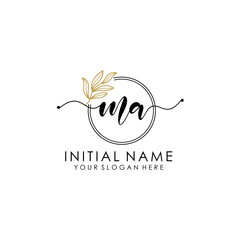 MA Luxury initial handwriting logo with flower template, logo for beauty, fashion, wedding, photography