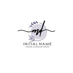 MD Luxury initial handwriting logo with flower template, logo for beauty, fashion, wedding, photography