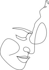 Abstract man and woman touch by one line vector drawing. Portrait minimalistic style. Botanical print. Nature symbol of cosmetics. Modern continuous line art. Fashion print. Beaty salon