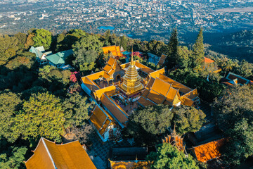  Aerial view of Wat Phra That Doi Suthep temple in Chiang Mai, Thailand