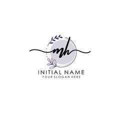 MH Luxury initial handwriting logo with flower template, logo for beauty, fashion, wedding, photography