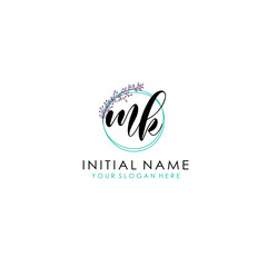 Obraz premium MK Initial letter handwriting and signature logo. Beauty vector initial logo .Fashion boutique floral and botanical