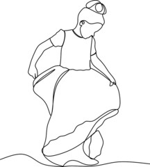 Continuous art or one line drawing of a woman dancing - this is a relaxing vector illustration