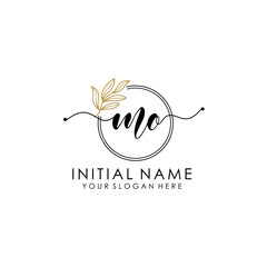 MO Luxury initial handwriting logo with flower template, logo for beauty, fashion, wedding, photography