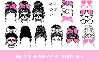 Mom Life Messy Bun Bundle Vector Illustration File