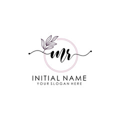 MR Luxury initial handwriting logo with flower template, logo for beauty, fashion, wedding, photography