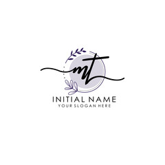 MT Luxury initial handwriting logo with flower template, logo for beauty, fashion, wedding, photography