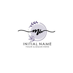 MW Luxury initial handwriting logo with flower template, logo for beauty, fashion, wedding, photography