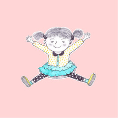 Jumping girl_2 on the pink background, Girl, Jump, Jumping, Happy, Glad, Grateful, Joy, Joyful, Bright, Delight, Delightful