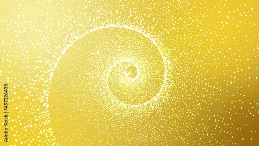 Wall mural spiral shiny vortex spinning on a 4k gold background with floating particles.