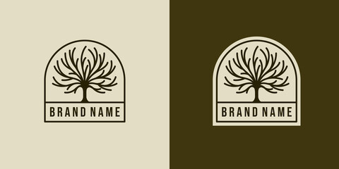 Creative design of tree logo vector. Tree Trunk or Tree Branch Logo Concept. Oak Tree Creative and Minimalist Badge Logo Design