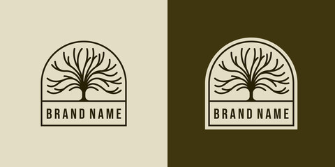 Creative design of tree logo vector. Tree Trunk or Tree Branch Logo Concept. Oak Tree Creative and Minimalist Badge Logo Design