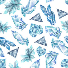 Watercolor Pattern with blue gems on white background - 497226650