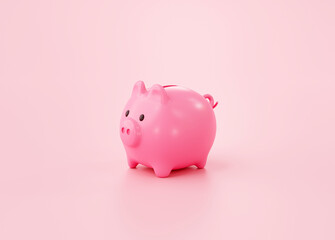 Pink piggy bank savings concept on pink background illustration 3d rendering