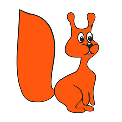 funny orange squirrel, cartoon drawing on isolated background