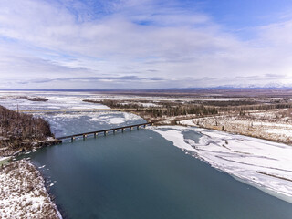 Aerial ofSpring ice breakup in Alaska