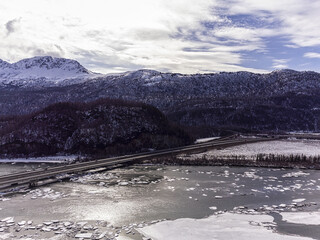 Aerial ofSpring ice breakup in Alaska