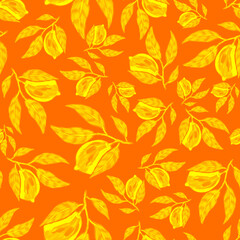 Fototapeta na wymiar Creative seamless pattern with lemons. Oil paint effect. Bright summer print. Great design for any purposes 