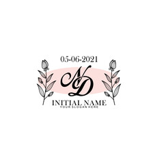 ND Initial letter handwriting and signature logo. Beauty vector initial logo .Fashion  boutique  floral and botanical