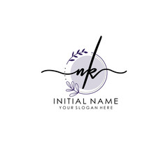 NK Luxury initial handwriting logo with flower template, logo for beauty, fashion, wedding, photography