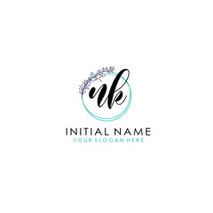 Fototapeta premium NK Initial letter handwriting and signature logo. Beauty vector initial logo .Fashion boutique floral and botanical