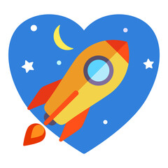 Rocket In Space Flat Icon Isolated On White Background