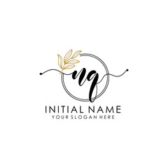 NQ Luxury initial handwriting logo with flower template, logo for beauty, fashion, wedding, photography