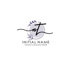 NT Luxury initial handwriting logo with flower template, logo for beauty, fashion, wedding, photography