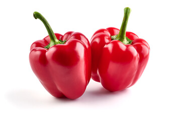 Red ripe bell peppers, isolated on white background.