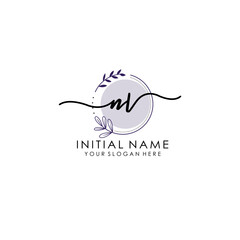 NV Luxury initial handwriting logo with flower template, logo for beauty, fashion, wedding, photography