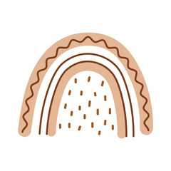 Hand drawn abstract rainbow. Cute boho rainbow in brown colors. Scandinavian shape.