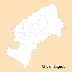 Fototapeta na wymiar High Quality map of City of Zagreb is a region of Croatia