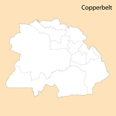 Fototapeta na wymiar High Quality map of Copperbelt is a region of Zambia