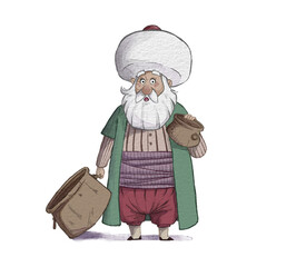 Nasreddin Hodja illustration cartoon character design © Bulent