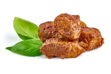Hungarian goulash, pork stew, isolated on white background.
