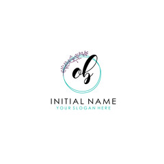 OB Initial letter handwriting and signature logo. Beauty vector initial logo .Fashion  boutique  floral and botanical