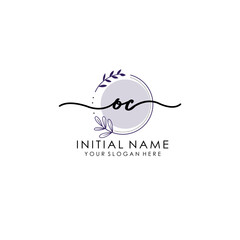 OC Luxury initial handwriting logo with flower template, logo for beauty, fashion, wedding, photography
