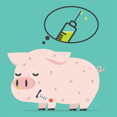 Sick Pig  Swine Flu a vaccination concept