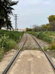Fototapeta na wymiar Railway tracks near a city