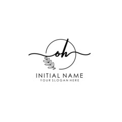 OH Luxury initial handwriting logo with flower template, logo for beauty, fashion, wedding, photography