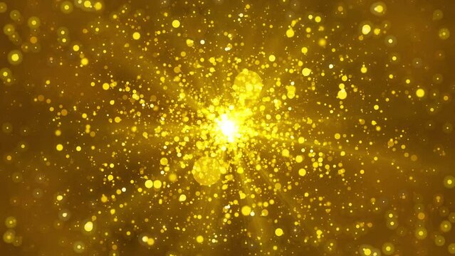 Glitter golden particles background is a spectacular motion, luxury gold particle light keeps moving. Shining golden spot particle video, awards ceremony, awards party, stage show screen background.
